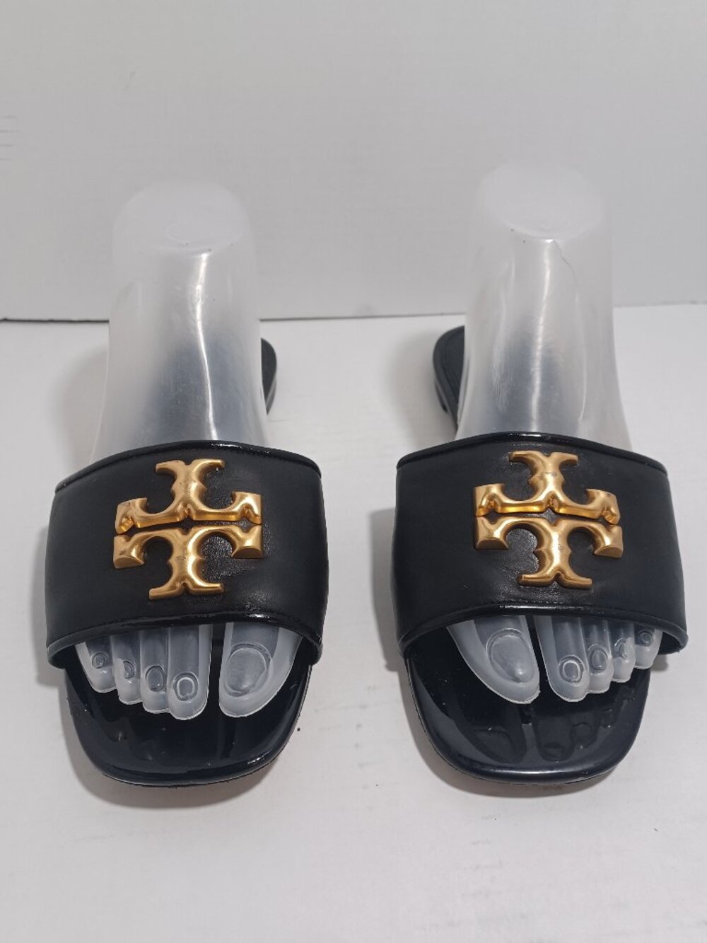 Tory Burch Eleanor Black Leather Signature Slide Size 8